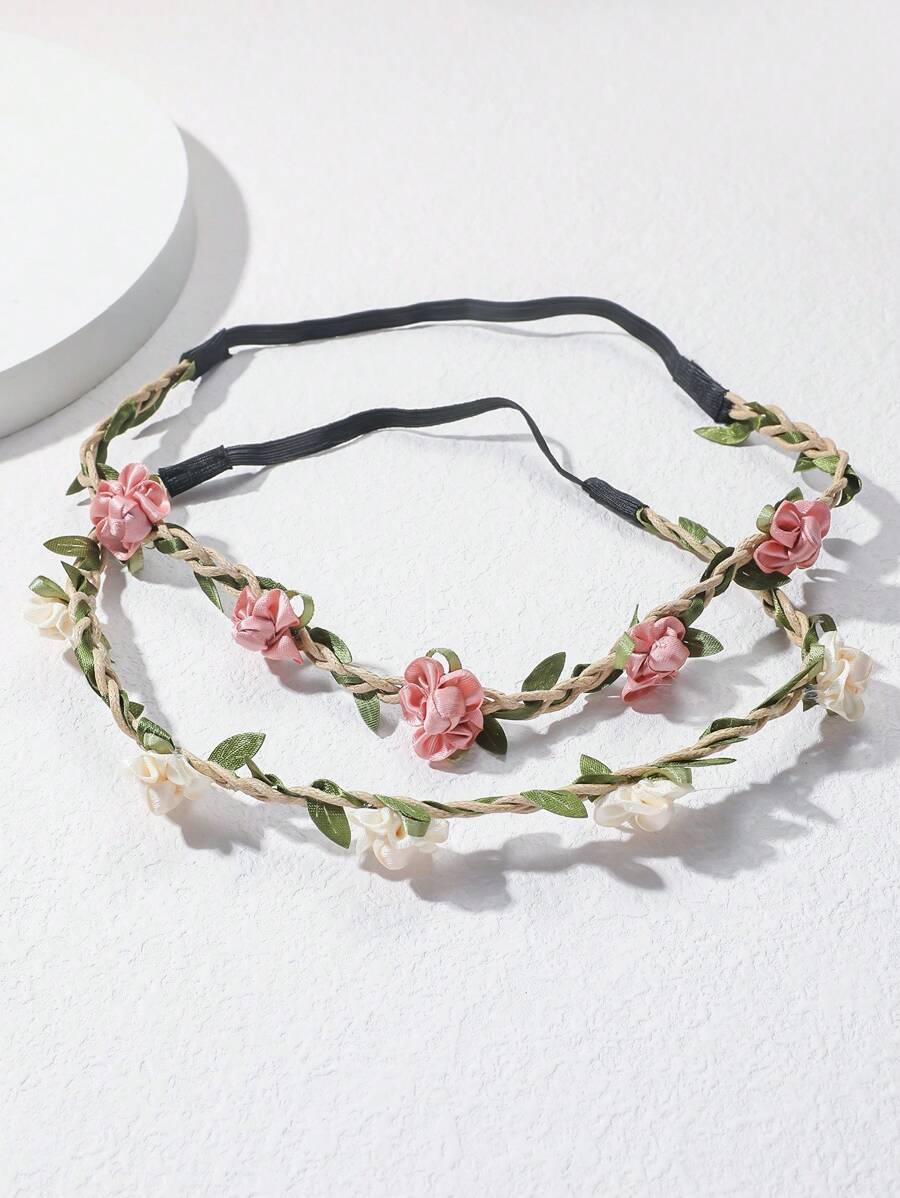 2 Peças Faixa de Cabeça Elástica de Nylon Feita à Mão com Floral, Perfeita para Praia, Férias, Festival, Festa e Uso Diário Boho, Faixa de Cabeça com Orelhas de Gato, Turbante, Faixa de Cabeça, Suador