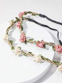 2 Peças Faixa de Cabeça Elástica de Nylon Feita à Mão com Floral, Perfeita para Praia, Férias, Festival, Festa e Uso Diário Boho, Faixa de Cabeça com Orelhas de Gato, Turbante, Faixa de Cabeça, Suador