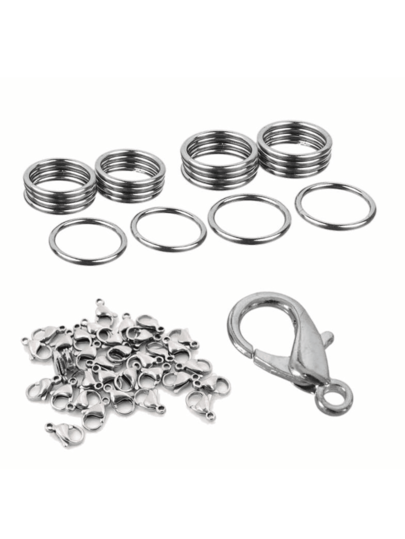 Fecho Lagosta Prata 12mm Pacote com 50unidades mais 100 Argolas 6mm