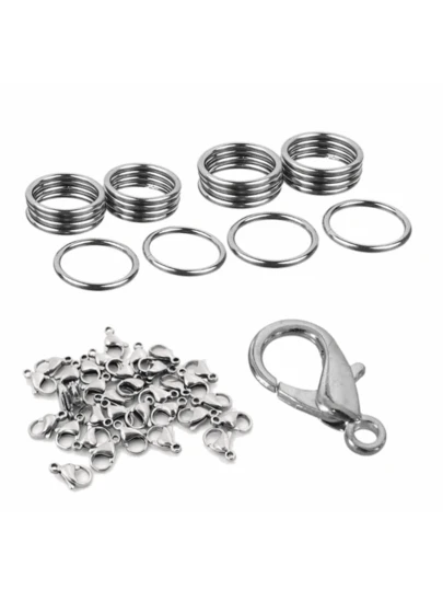 Fecho Lagosta Prata 12mm Pacote com 50unidades mais 100 Argolas 6mm