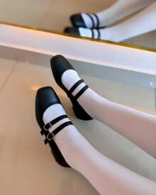 Flats Zapatos Piso Estilo Mary Jane - Negro - Ver 3