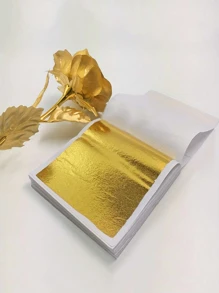 100 张仿金箔纸叶镀金 DIY 艺术牛皮纸生日派对婚礼蛋糕甜点装饰绘画美甲手机滴胶工艺贴纸天花板家具装饰金箔纸张情人节 - 金色 - 查看 1