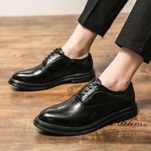 Męski Formalny obuwie Czarna skóra Buty Oksfordki Dla Biznes , Ślub , Formalny Okazje Z Sznurowanie Zamknięcie & Gruby Dół Dla Zwiększanie wysokości