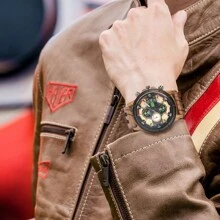 1頂男式大錶盤木製石英手錶,進口時尚多功能斑馬黑檀木錶 - 綠色 - 查看 2