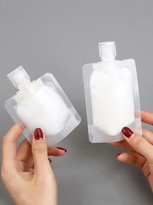 30ml/50ml/100ml 1 pieza/3 piezas Bolsas cosméticas recargables planas, soporte vertical, botellas dispensadoras de líquido a prueba de fugas para viajes, envases cosméticos, tubos exprimibles de artículos de tocador, adecuados para champú, loción, gel de baño, gel de ducha 2 en 1, buen sellado, compacto y portátil, accesorios de viaje, equipo de viaje al aire libre - transparente - Ver 3