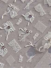 1张白色蕾丝蝴蝶结5D水晶钻石美甲贴纸美甲贴花设计美甲工具DIY美甲用品 - 白色 - 查看 4