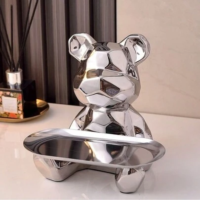 1 bức tượng gấu mạ gốm trừu tượng có khay đựng đồ, khay đựng chìa khóa và mỹ phẩm, có trang trí tượng giá sách đựng tiền xu. Quà tặng tốt nhất
