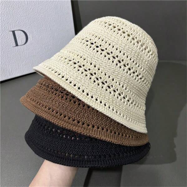 1 pezzo Cappello a secchiello traspirante da donna, Cappello a secchiello elegante di colore solido, adatto per l'uso quotidiano e lo shopping in primavera ed estate carino