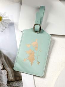 1pc PU Material Luggage Tag With Foil Map Design, Simple Solid Color Luggage Identification Tag, Travel Accessory - Multicolor - View 7