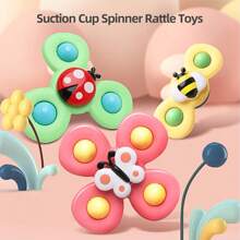 3pcs Baby 1-2 Years Old Sucker Rotary Toy Busy Worm Spinner To Calm Restless Emotions Featuring Colorful Sensory Toys Suitable For Highchairs/Tables/Windows/Travel