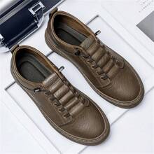 2024春季新款商务休闲皮鞋时尚软底男士滑板鞋百搭步行运动鞋 - 卡其色 - 查看 9