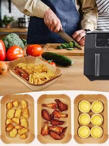 25/50/100片裝一次性空氣炸鍋襯墊(圓形/正方形/長方形),廚房配件,防黏羊皮紙,防油防水,適用於烤箱和空氣炸鍋空氣炸鍋廚房空氣炸鍋襯墊空氣炸鍋紙空氣炸鍋紙盒 - 棕色 - 查看 9