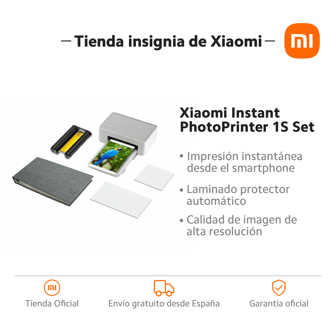  Oficial | Xiaomi Instant Photo Printer 1S Set | Calidad de imagen de alta resolución | Juego de cinta y papel fotográfico de 3"/6" | Laminado protector automático | Impresión instantánea desde el smartphone | Impresión remota