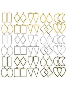 30/51/60/80pcs Mixed Pack (10 Colors: Gold/White K/Antique Green/KC Gold/Electrophoretic Black) Geometric Hollow Pressed Floral Frame Pendant Resin Jewelry Making Necklace Pendant Border Mold