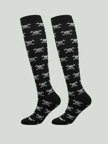 4 Paar Laufsocken mit Totenkopf-Muster, professionelle Langzeit-Kompressionsstrümpfe für Sport und Outdoor, geeignet für Menschen, die lange stehen müssen