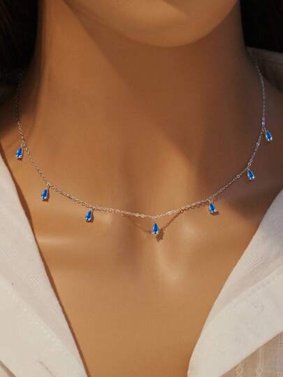 1 Stück 925 Silber Tränenform Zirkonia-Anhänger Halskette, Urlaubsschmuck