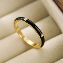 1pc Copper Plated 18k Gold Simple & Fashionable Open Diamond Encrusted Ring For Women, Adjustable