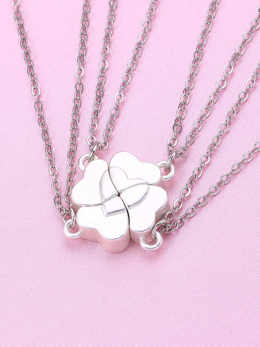 4pcs/Set Simple And Fashionable Women's Four Leaf Clover Combination Magnetic Pendant Necklace Is The Perfect Gift For Friends And Family - Multicolor - View 1