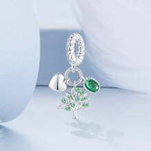 WOSTU 1個925純銀四葉草吊飾珠子可愛動物綠色瓢蟲蜻蜓吊墜,適用於幸運女士diy頸鍊和手鐲,精緻的珠寶禮物 - 綠色 - 查看 11
