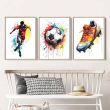 3pcs Bez Ramki Płótna Poster Abstrakcyjny Piłka nożna Sportowiec Sztuka ścienna Nowoczesny  Akwarela Piłka nożna Nadruk Idealny Prezent Dla Sypialnia Dekoracje Salon Dekoracje Rama