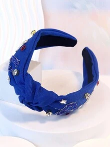 1 Máy Tính Nữ Mới Kim Cương Giả-Bộ Chữ Trang Trí Vải Thắt Nút Tóc Vòng Với, thời Trang & Thanh Lịch Hoàng Gia - Màu xanh lam - Xem 3