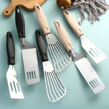 1支不銹鋼鐵板燒鏟子,通孔翻鏟餡餅,塑膠手柄日式廚房工具 - 黑柄三線鏟 - 查看 3