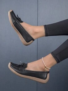 Chaussures Plates Noires Pour Femmes À Enfiler Avec Semelle Souple Antidérapante Et Respirante, Mocassins À La Mode Pour Une Utilisation Quotidienne, Décontractée, Pour Marcher, Faire Du Sport Et Voyager