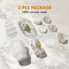 3 件/套带研磨工具的硅胶树脂模具、树脂滚动托盘模具、带盖的树脂罐模具、DIY 环氧树脂铸造工具套件（带研磨机和香料储存容器（罐或滚动托盘））、树脂珠宝制作 - 白色 - 查看 3