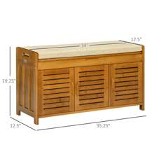 HOMCOM Shoe Bench With Storage Cabinets, Bamboo Entryway Bench With Seating Cushion, 3 Doors And Hidden Compartment For Hallway, Brown - Brown - View 2