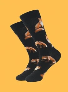 1雙情侶班襪,男女通用尺寸36-43,吸汗透氣,可愛動物和有趣圖案,時尚個性化襪子 - 黑色 - 查看 3