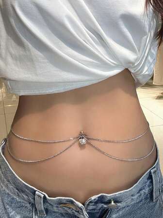 1件欧美风时尚蝴蝶吊坠不锈钢肚脐环双层镂空链条腰链身体链，女士性感饰品，适合夜店、海滩、派对、音乐节、节日礼物、日常佩戴