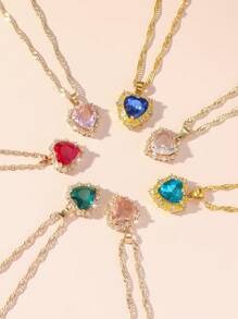 1條鍍金鏈,彩色鑽石心形吊墜,金色頸鏈,女士滑動可調節,/黃/粉/皇家藍/天藍/白/紅/綠 - 彩色 - 查看 4