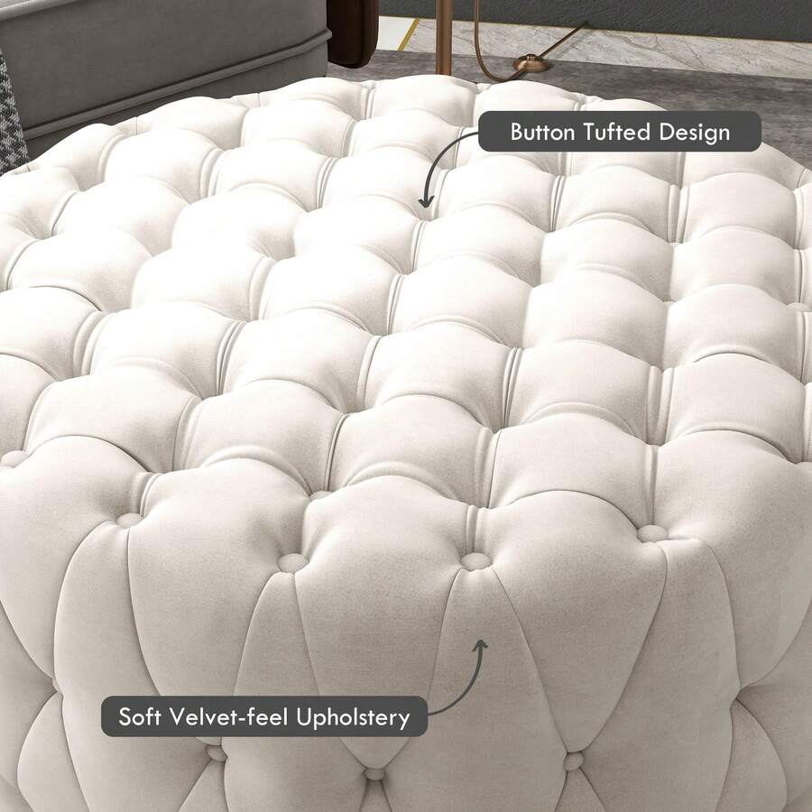 Button Tufted Ottoman Foot Stool With VelvetFeel Upholstery SHEIN USA