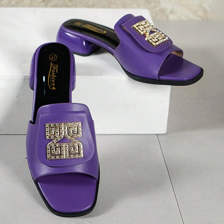Fashionable Simple Small High-Heeled Women's Slippers - Purple - View 1
