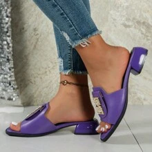 Fashionable Simple Small High-Heeled Women's Slippers - Purple - View 3