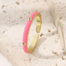 1pc Copper Plated 18k Gold Simple & Fashionable Open Diamond Encrusted Ring For Women, Adjustable