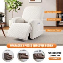 Recliner Sofa Cover, 3-Pieces Stretch Recliner Couch Covers For Recliner Chair Soft Reclining Chair Slipcover Furniture Protector For Dogs Cats - 米色 - 查看 3