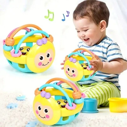 1 件蜜蜂球婴儿玩具，抓握铃铛摇铃，颜色随机