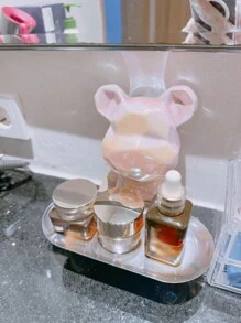 1 Piece Of Abstract Ceramic Electroplated Bear Statue With Tray To Store Ornaments, Keys, Cosmetics Storage Tray, And Piggy Bank Bookshelf Statue Decoration. Best Gifts Birthday Graduation