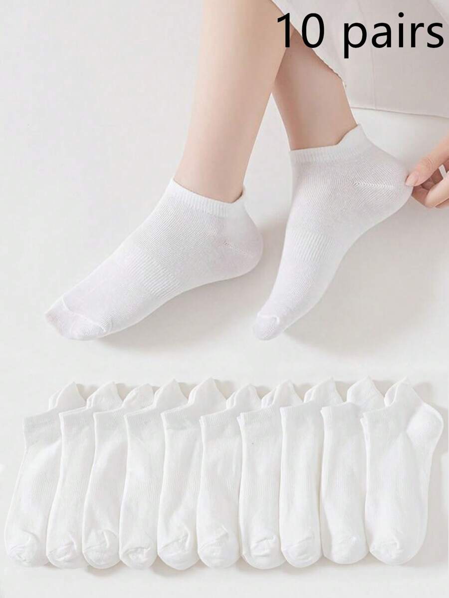 10雙白色中性低口襪,帶防滑功能,帶彈性帶和踵部標簽 - 白色 - 查看 1