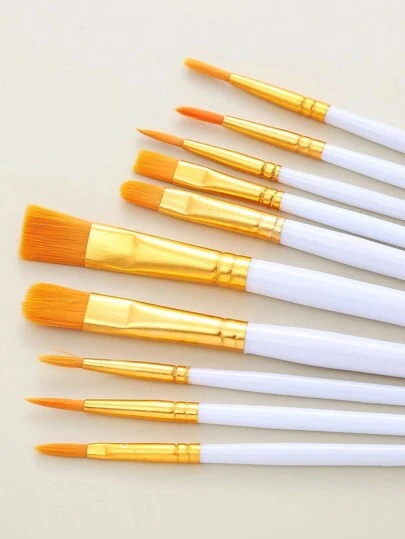 10支/套白色尼龙水彩画笔套装，适用于学习、DIY、油画、丙烯画及艺术创作，以及新年礼物、学生和办公室礼品。高档岩石画布艺术家画笔，非常适合学生和成人绘画、艺术和手工。适合艺术家……返校季，返校季，学校用品