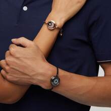 Totwoo Long Distance Touch Bracelets For Couples, Vibration & Light Up For Love Couples Bracelets | Long Distance Relationship Gifts For Girlfriend Bluetooth Pairing Jewelry - 米蘭繩/黑&玫瑰金 - 查看 5