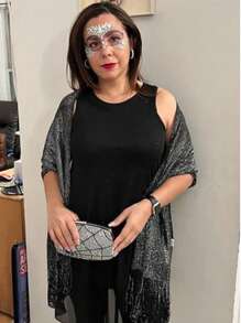 1件亮黑色银色晚礼服披肩，正式场合配饰，适用于舞会、婚礼、伴娘、情人节、旅行必备、沙滩巾 - 黑色+銀色 - 查看 6
