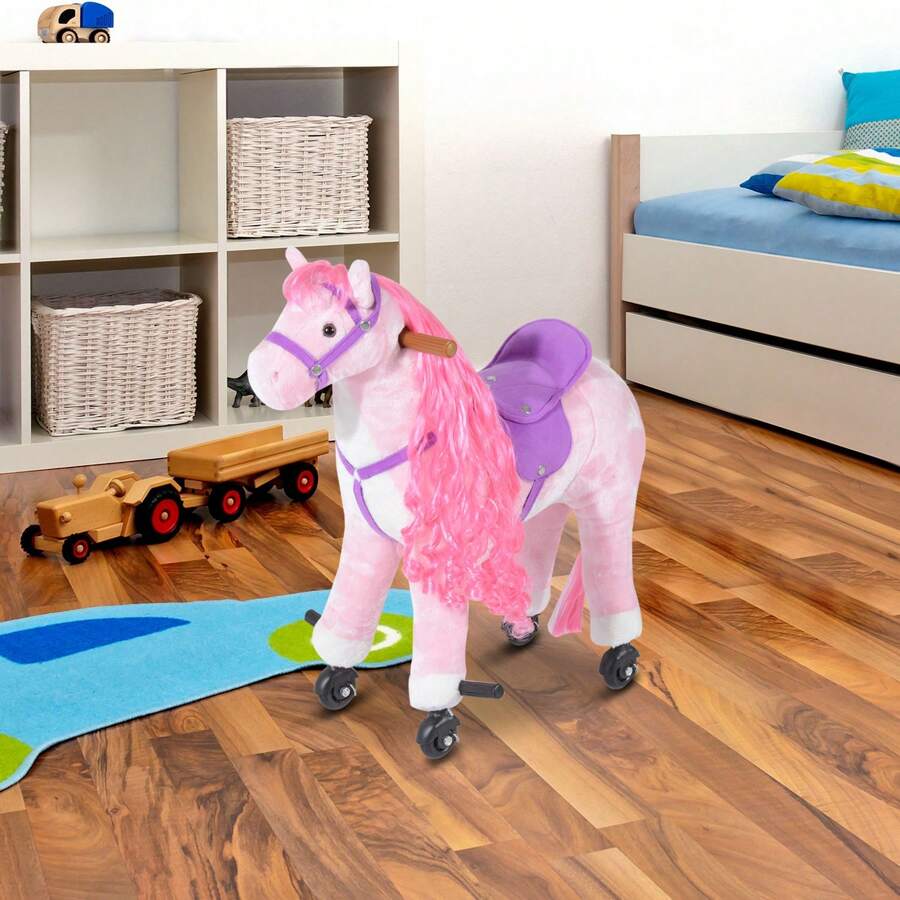 HOMCOM Caballo para Niños con Ruedas Sonoras 65 x 28 x 75cm - Rosa - Ver 1