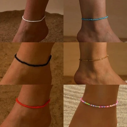 1pc Bohemian Style Beach Multicolor Rice Bead Anklet For Women's Vacation & Casual Wear