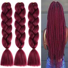Braiding Hair Extensions 24 Inch 1pc Braiding Hair For Women Synthetic Ombre Jumbo Hair Extension For Crochet Braids Hair Hot Water Setting (24 Inch, Wine Red)