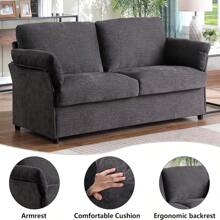 70" Chenille Loveseat Sofa, Modern Chenille Upholstered Couch With Comfy Armrest Pillows, 2 Seat Deep Sectional Couches For Living Room, Apartment, Small Spaces. - Dark Grey - View 4