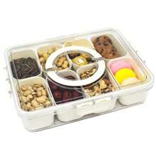 帶蓋和手柄的分格式盤子,8個方形分格零食水果盤,適用於聚會的蔬菜盤糖果點心盤食品儲存清晰收納盤