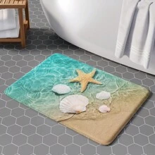 1件海洋系列柔软绒面防疲劳地垫，适用于浴室、厨房、玄关、走廊，饰有海星和贝壳图案 - 彩色 - 查看 9