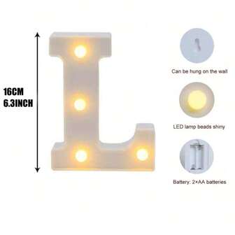 1个白色发光26字母LED夜灯，字母滚动灯，适用于婚礼、生日、派对、庆典、圣诞节或家居装饰、情人节、母亲节。